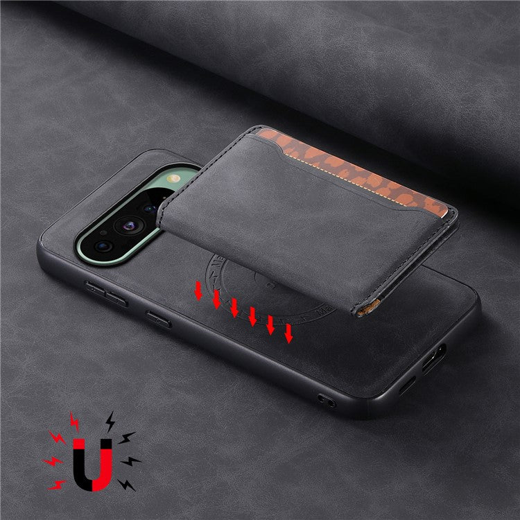 DENIOR D13 For Google Pixel 9 / 9 Pro Case Leather+PC+TPU Phone Cover Detachable Card Bag Kickstand - Black