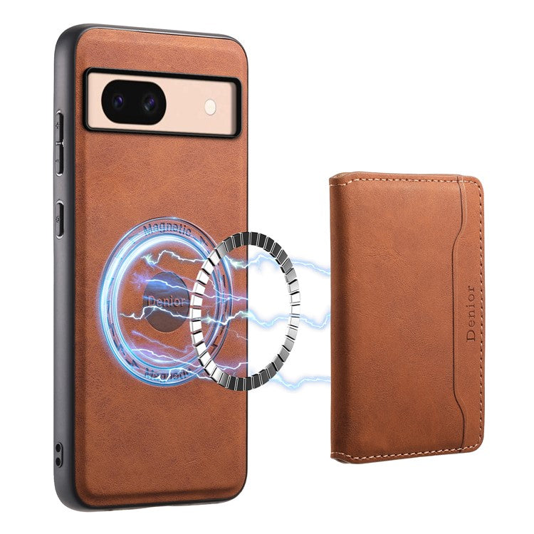 DENIOR D13 For Google Pixel 8a Case 2 in 1 Detachable Leather Phone Back Cover - Brown