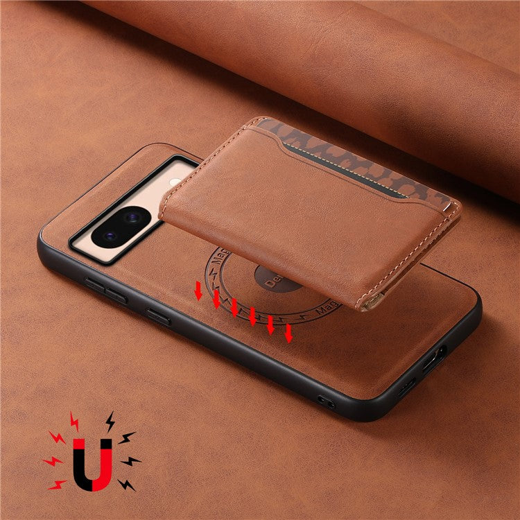 DENIOR D13 For Google Pixel 8a Case 2 in 1 Detachable Leather Phone Back Cover - Brown