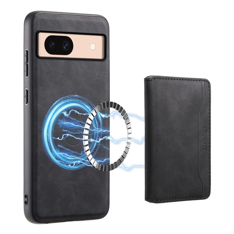 DENIOR D13 For Google Pixel 8a Case 2 in 1 Detachable Leather Phone Back Cover - Black