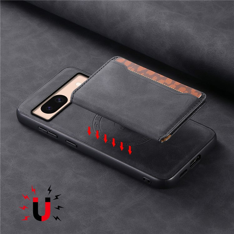 DENIOR D13 For Google Pixel 8a Case 2 in 1 Detachable Leather Phone Back Cover - Black