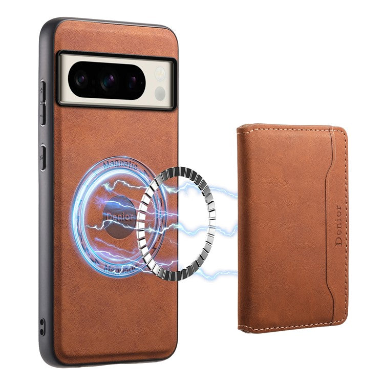 DENIOR D13 For Google Pixel 8 Pro Case Detachable 2-in-1 Leather Back Phone Cover - Brown