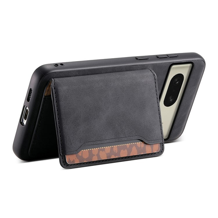 DENIOR D13 For Google Pixel 8 Case Detachable Magnetic Leather Back Cover Retro Texture - Black
