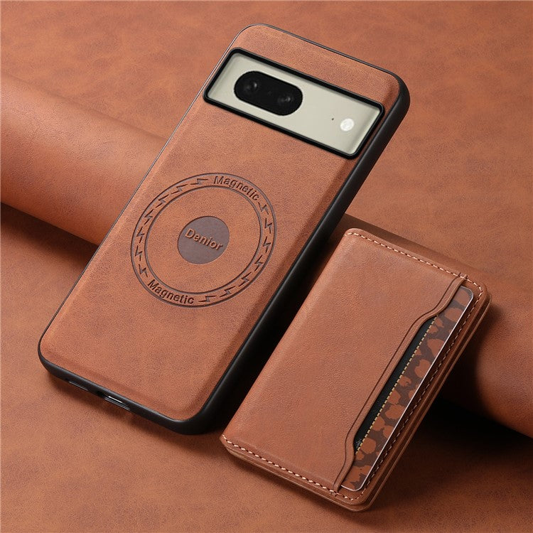 DENIOR D13 For Google Pixel 8 Case Detachable Magnetic Leather Back Cover Retro Texture - Brown