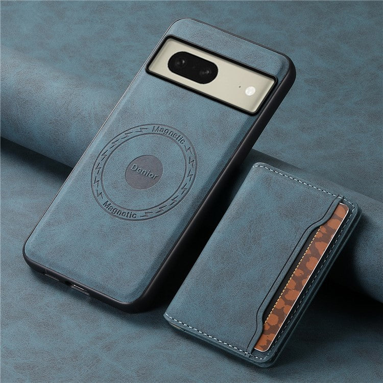 DENIOR D13 For Google Pixel 8 Case Detachable Magnetic Leather Back Cover Retro Texture - Blue