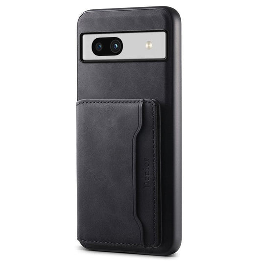 DENIOR D13 For Google Pixel 7a Case with Detachable Card Holder Leather Magnetic Phone Cover - Black