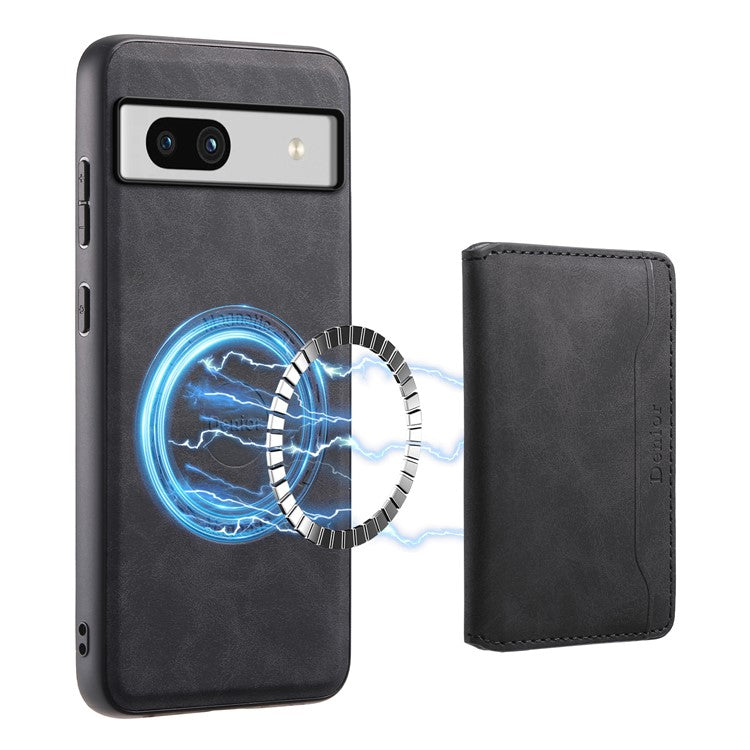 DENIOR D13 For Google Pixel 7a Case with Detachable Card Holder Leather Magnetic Phone Cover - Black