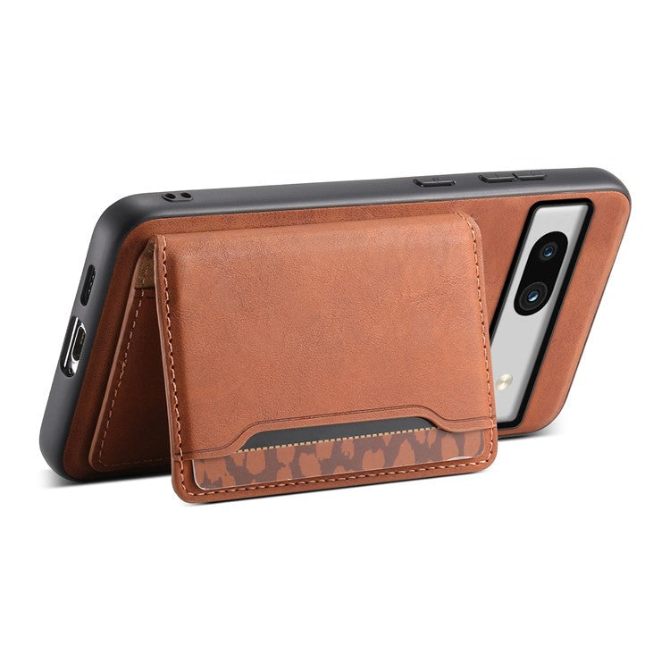DENIOR D13 For Google Pixel 7a Case with Detachable Card Holder Leather Magnetic Phone Cover - Brown