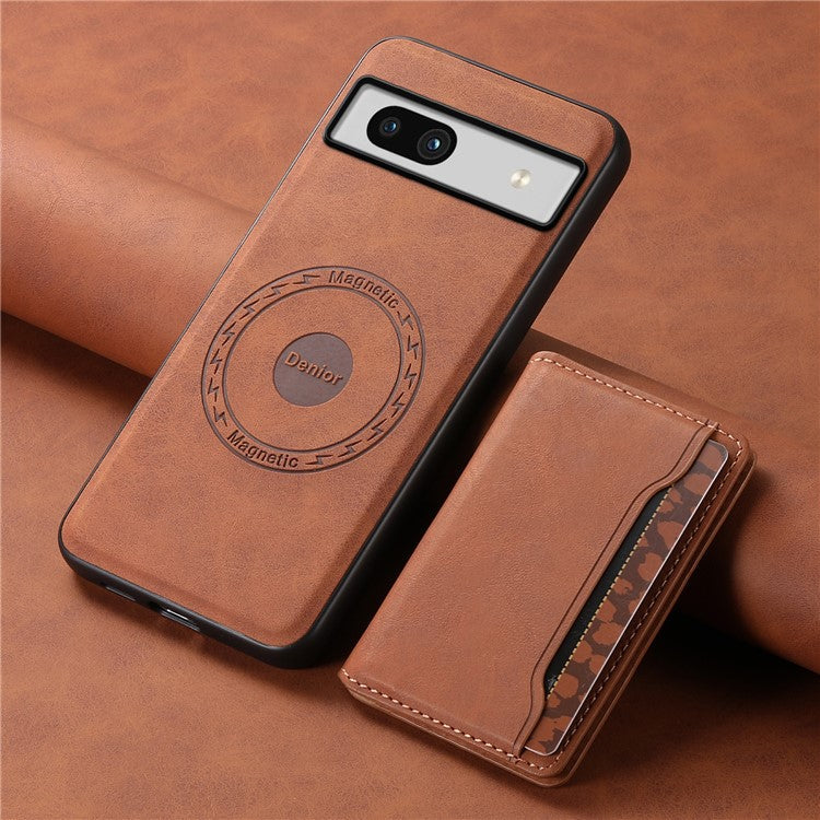 DENIOR D13 For Google Pixel 7a Case with Detachable Card Holder Leather Magnetic Phone Cover - Brown