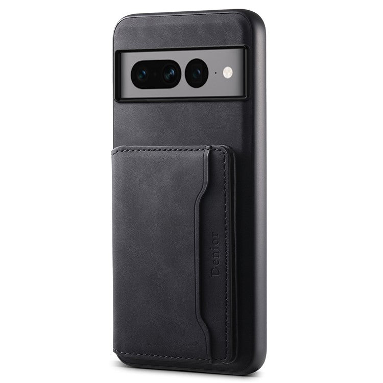 DENIOR D13 For Google Pixel 7 Pro 5G Case Compatible with MagSafe Leather Back Cover Kickstand Card Holder - Black