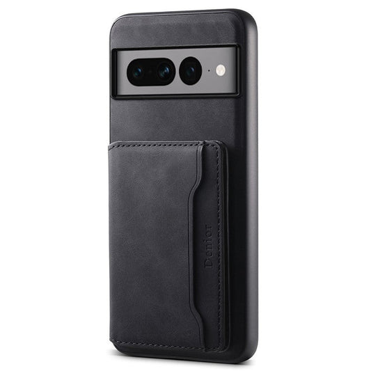 DENIOR D13 For Google Pixel 7 Pro 5G Case Compatible with MagSafe Leather Back Cover Kickstand Card Holder - Black