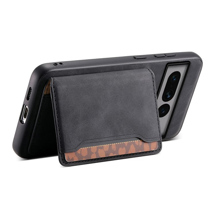 DENIOR D13 For Google Pixel 7 Pro 5G Case Compatible with MagSafe Leather Back Cover Kickstand Card Holder - Black