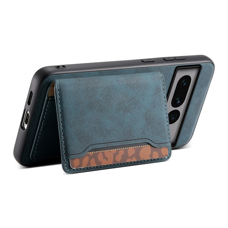 DENIOR D13 For Google Pixel 7 Pro 5G Case Compatible with MagSafe Leather Back Cover Kickstand Card Holder - Blue