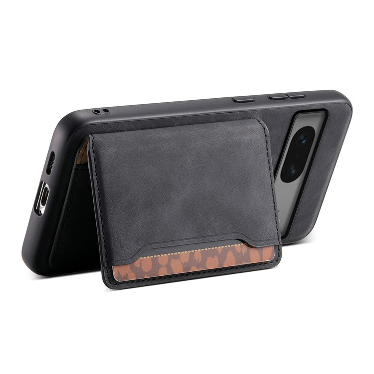 DENIOR D13 For Google Pixel 7 5G Case Magnetic Card Holder Kickstand Leather Back Phone Cover - Black