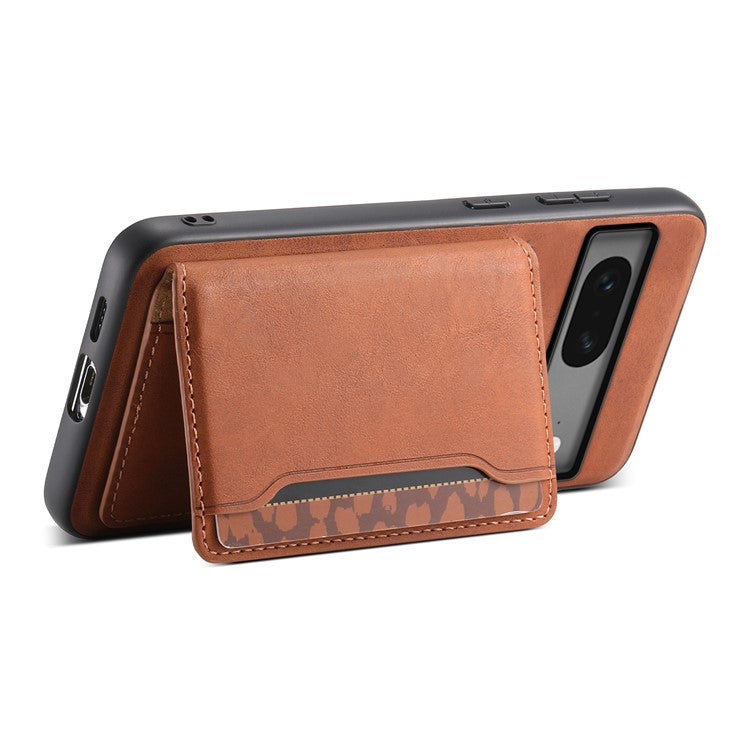DENIOR D13 For Google Pixel 7 5G Case Magnetic Card Holder Kickstand Leather Back Phone Cover - Brown