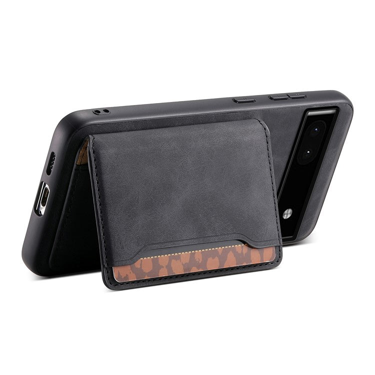 DENIOR D13 For Google Pixel 6a Kickstand Case PU+PC+TPU Phone Cover Detachable Card Bag - Black