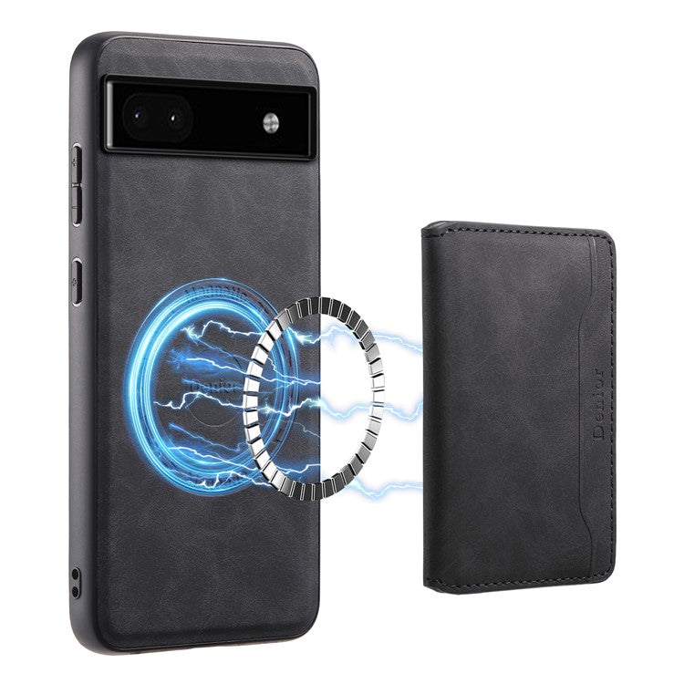 DENIOR D13 For Google Pixel 6a Kickstand Case PU+PC+TPU Phone Cover Detachable Card Bag - Black