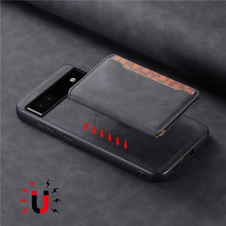 DENIOR D13 For Google Pixel 6a Kickstand Case PU+PC+TPU Phone Cover Detachable Card Bag - Black