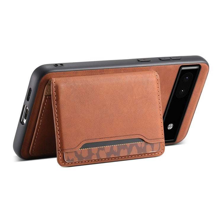 DENIOR D13 For Google Pixel 6a Kickstand Case PU+PC+TPU Phone Cover Detachable Card Bag - Brown