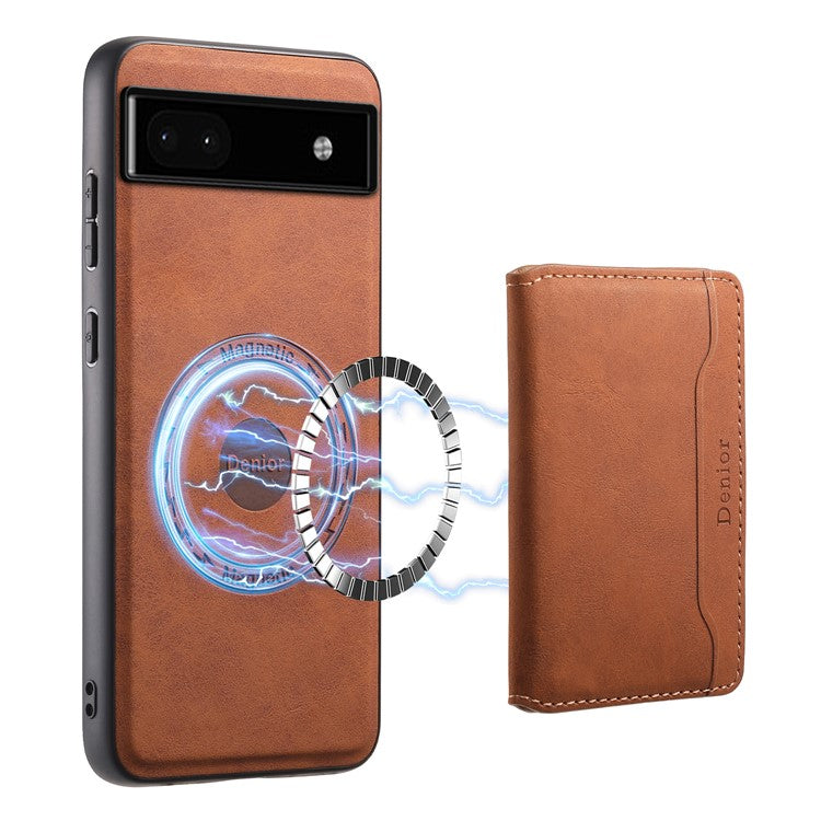 DENIOR D13 For Google Pixel 6a Kickstand Case PU+PC+TPU Phone Cover Detachable Card Bag - Brown