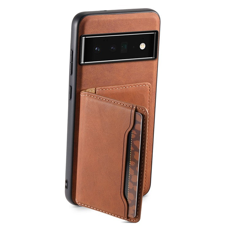 DENIOR D13 For Google Pixel 6 Pro 5G Retro Case Leather Phone Back Cover Detachable 2-in-1 Card Holder - Brown