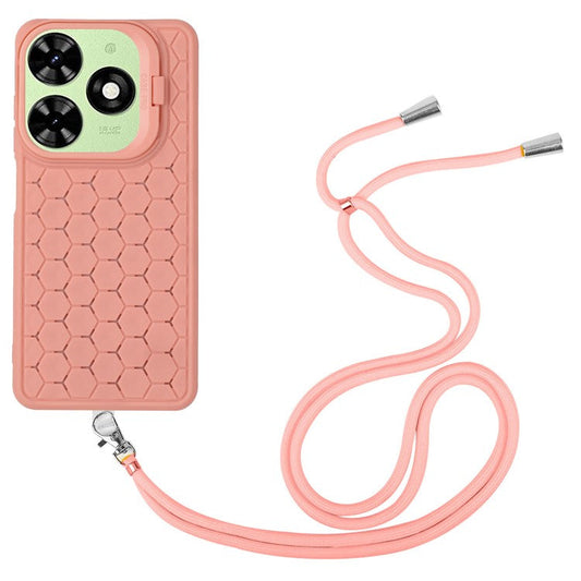 For TECNO Spark 20 Kickstand Case TPU Phone Cover with Lanyard - Pink