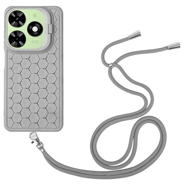 For TECNO Spark Go 2024 4G Case Kickstand TPU Phone Cover with Lanyard - Grey