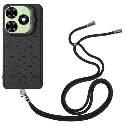 For TECNO Pop 8 Case TPU Heat Dissipation Phone Cover with Lanyard / Kickstand - Black