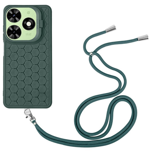 For TECNO Pop 8 Case TPU Heat Dissipation Phone Cover with Lanyard / Kickstand - Army Green