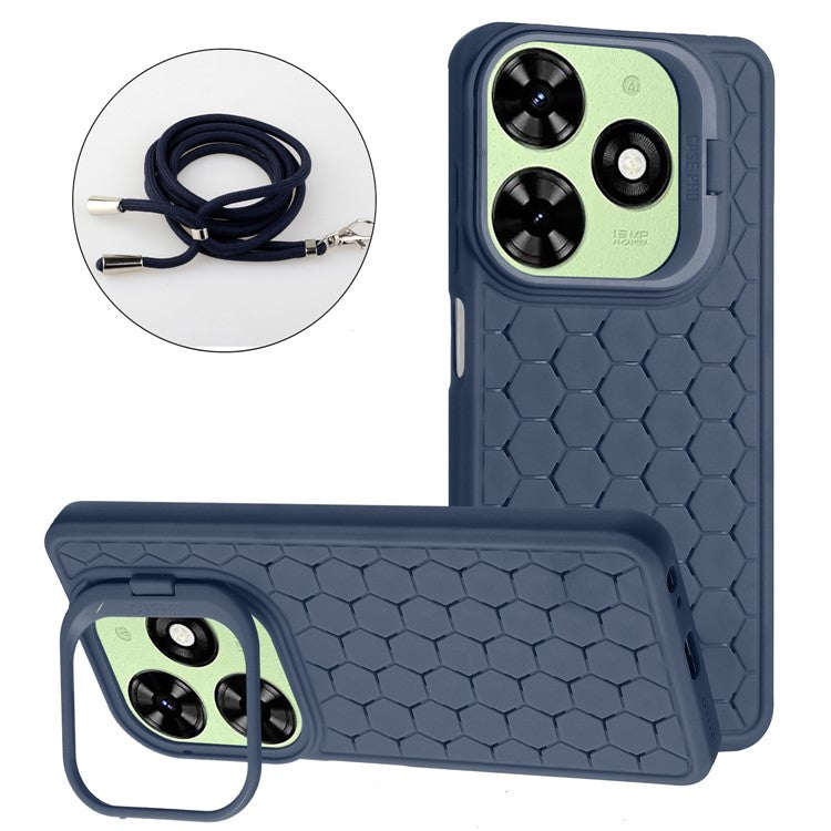 For TECNO Pop 8 Case TPU Heat Dissipation Phone Cover with Lanyard / Kickstand - Dark Blue
