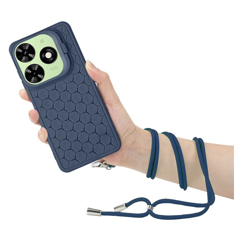 For TECNO Pop 8 Case TPU Heat Dissipation Phone Cover with Lanyard / Kickstand - Dark Blue
