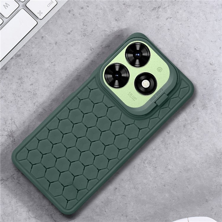 For TECNO Spark 20C TPU Case Kickstand Phone Cover Heat Dissipation - Army Green