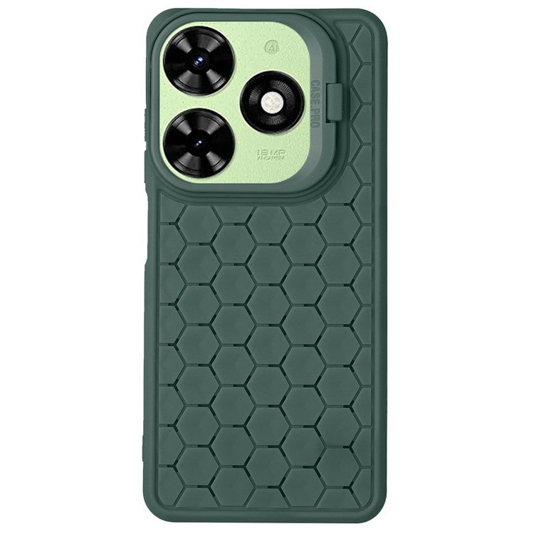 For TECNO Pop 8 Case Heat Dissipation Lens Frame Kickstand TPU Phone Cover - Army Green