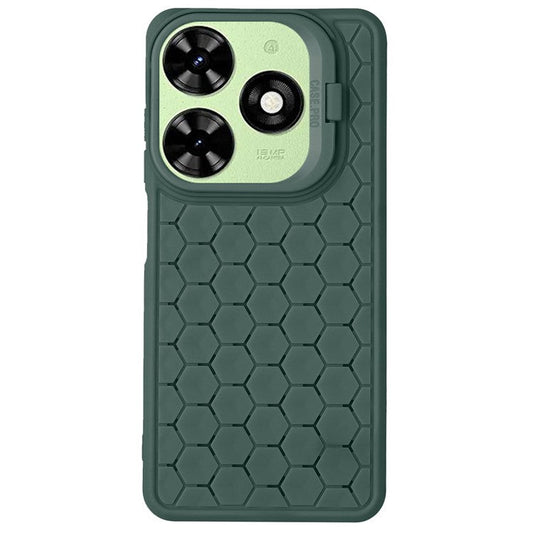 For TECNO Pop 8 Case Heat Dissipation Lens Frame Kickstand TPU Phone Cover - Army Green