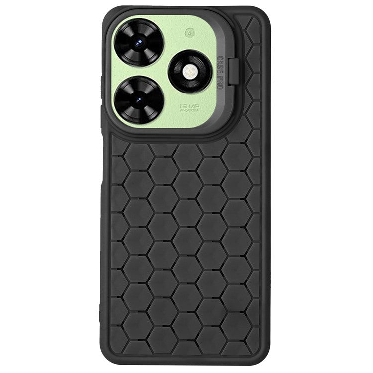 For TECNO Pop 8 Case Heat Dissipation Lens Frame Kickstand TPU Phone Cover - Black