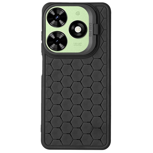 For TECNO Pop 8 Case Heat Dissipation Lens Frame Kickstand TPU Phone Cover - Black