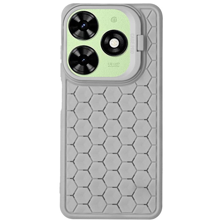 For TECNO Pop 8 Case Heat Dissipation Lens Frame Kickstand TPU Phone Cover - Grey