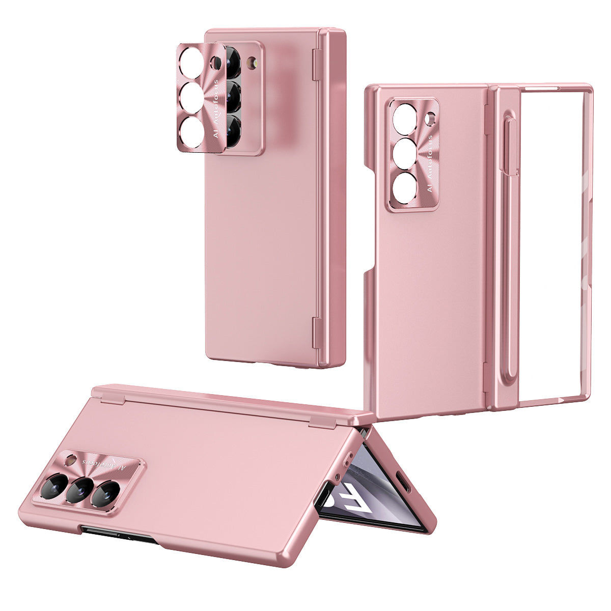 For Samsung Galaxy Z Fold6 5G Phone Case Hard PC Phone Cover with Tempered Glass Film / Stylus - Pink