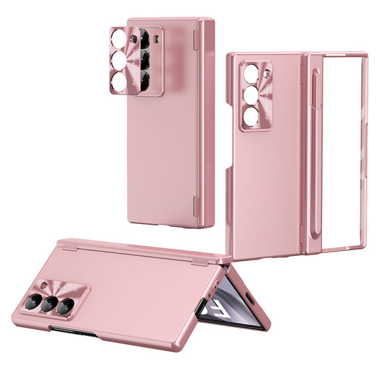 For Samsung Galaxy Z Fold6 5G Phone Case Hard PC Phone Cover with Tempered Glass Film / Stylus - Pink