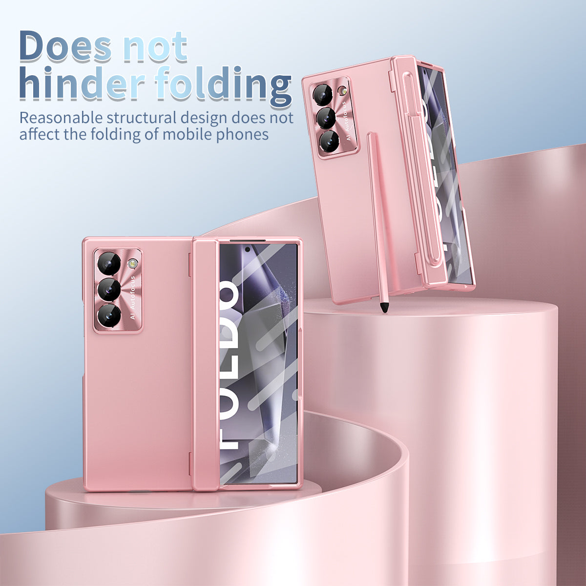 For Samsung Galaxy Z Fold6 5G Phone Case Hard PC Phone Cover with Tempered Glass Film / Stylus - Pink