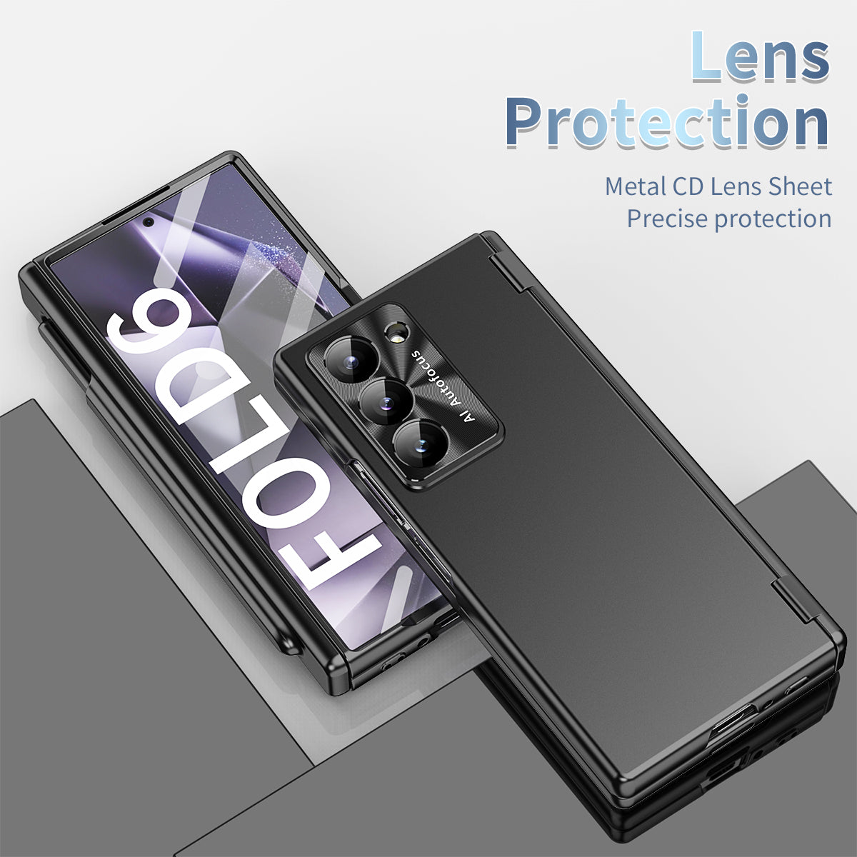 For Samsung Galaxy Z Fold6 5G Phone Case Hard PC Phone Cover with Tempered Glass Film / Stylus - Black