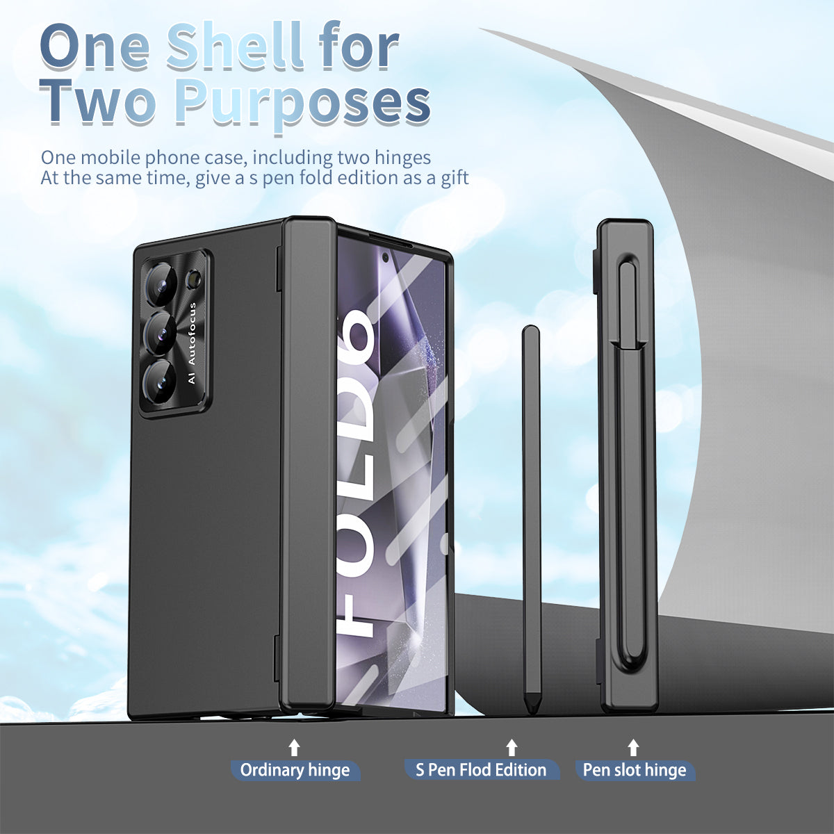 For Samsung Galaxy Z Fold6 5G Phone Case Hard PC Phone Cover with Tempered Glass Film / Stylus - Black