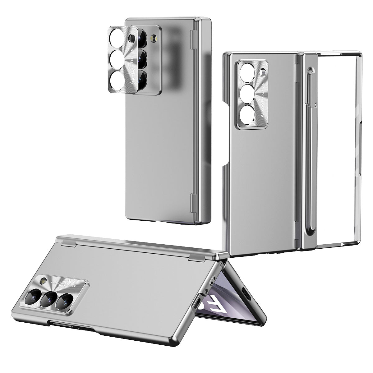 For Samsung Galaxy Z Fold6 5G Phone Case Hard PC Phone Cover with Tempered Glass Film / Stylus - Silver