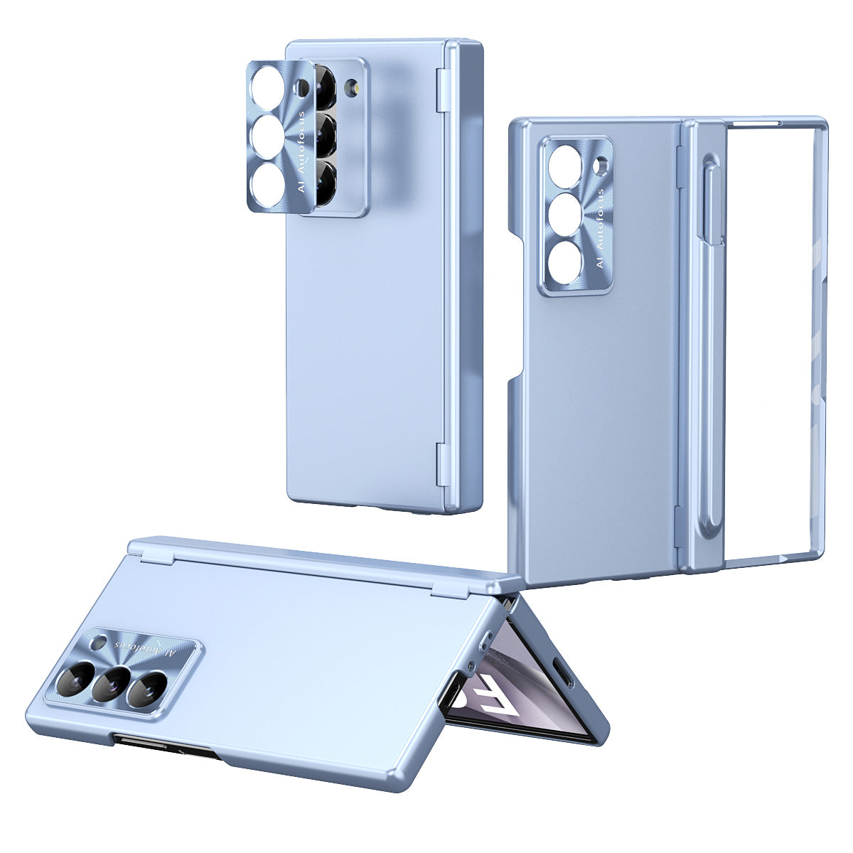 For Samsung Galaxy Z Fold6 5G Phone Case Hard PC Phone Cover with Tempered Glass Film / Stylus - Blue