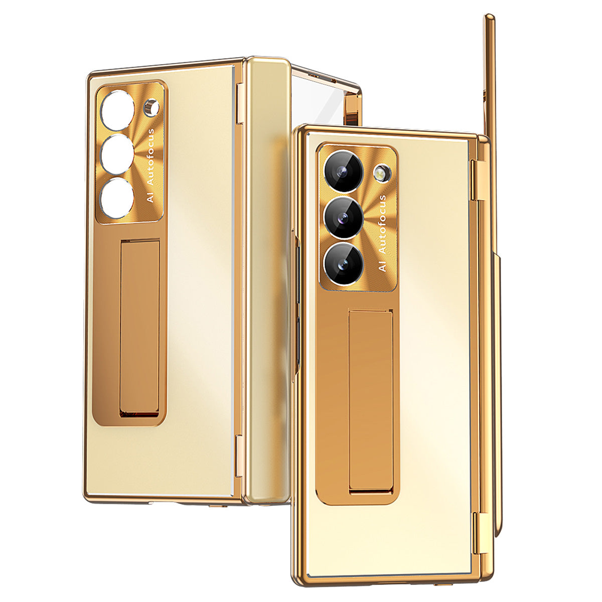 For Samsung Galaxy Z Fold6 5G Case Aluminum Alloy Phone Cover with Tempered Glass Film and Stylus - Gold+Gold