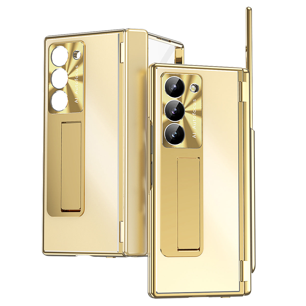 For Samsung Galaxy Z Fold6 5G Case Aluminum Alloy Phone Cover with Tempered Glass Film and Stylus - Gold