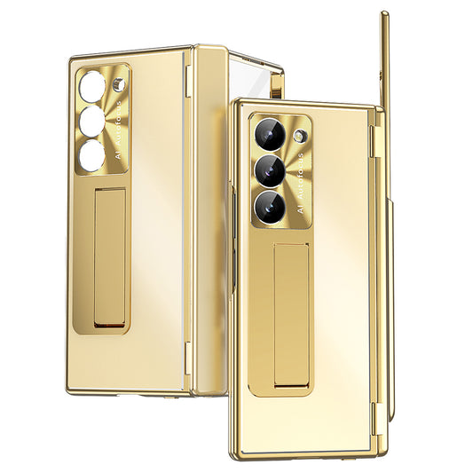 For Samsung Galaxy Z Fold6 5G Case Aluminum Alloy Phone Cover with Tempered Glass Film and Stylus - Gold