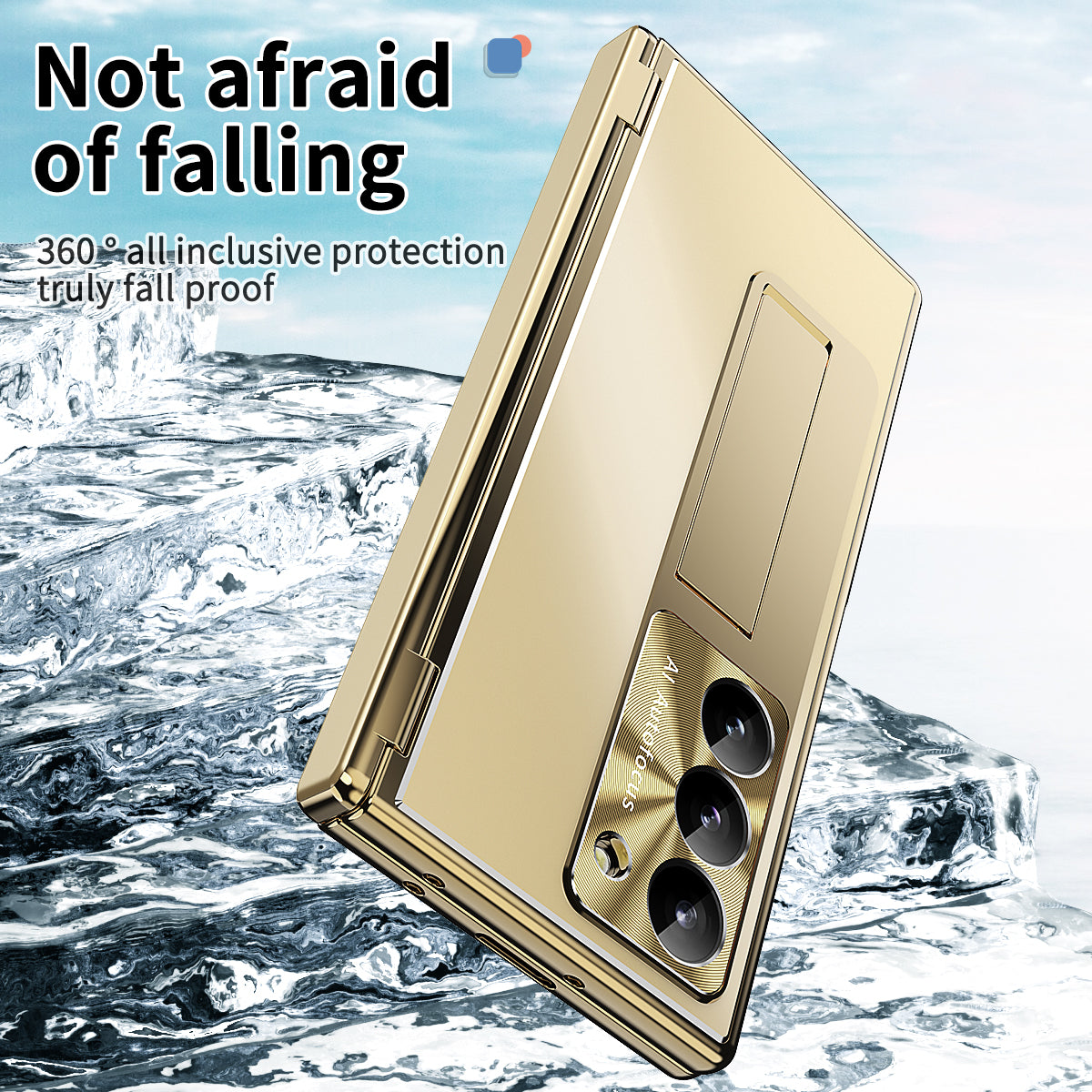 For Samsung Galaxy Z Fold6 5G Case Aluminum Alloy Phone Cover with Tempered Glass Film and Stylus - Gold