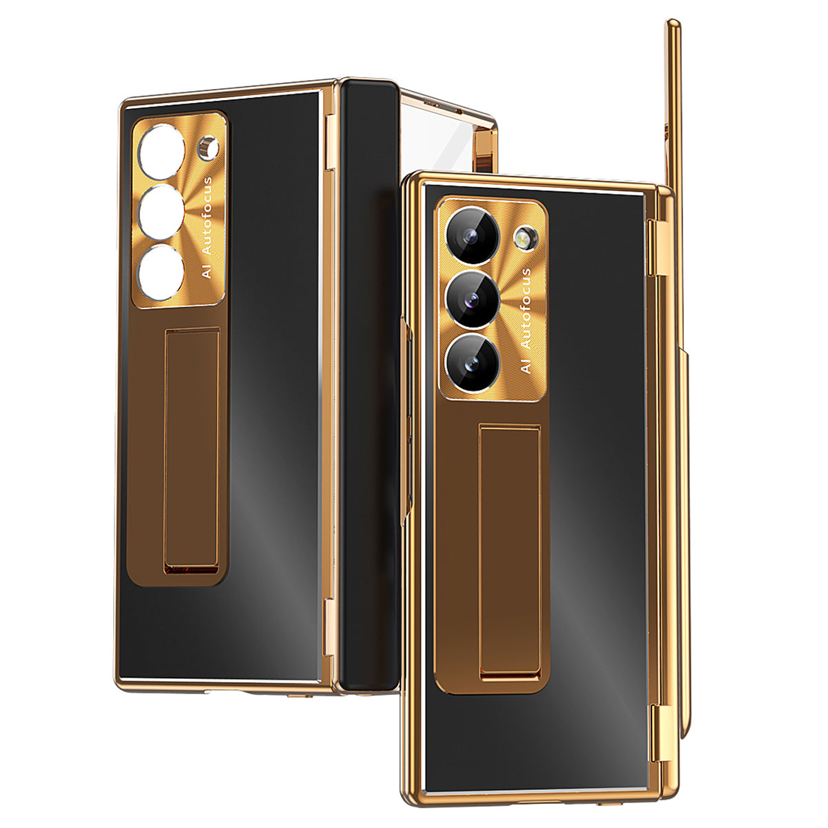 For Samsung Galaxy Z Fold6 5G Case Aluminum Alloy Phone Cover with Tempered Glass Film and Stylus - Gold+Black