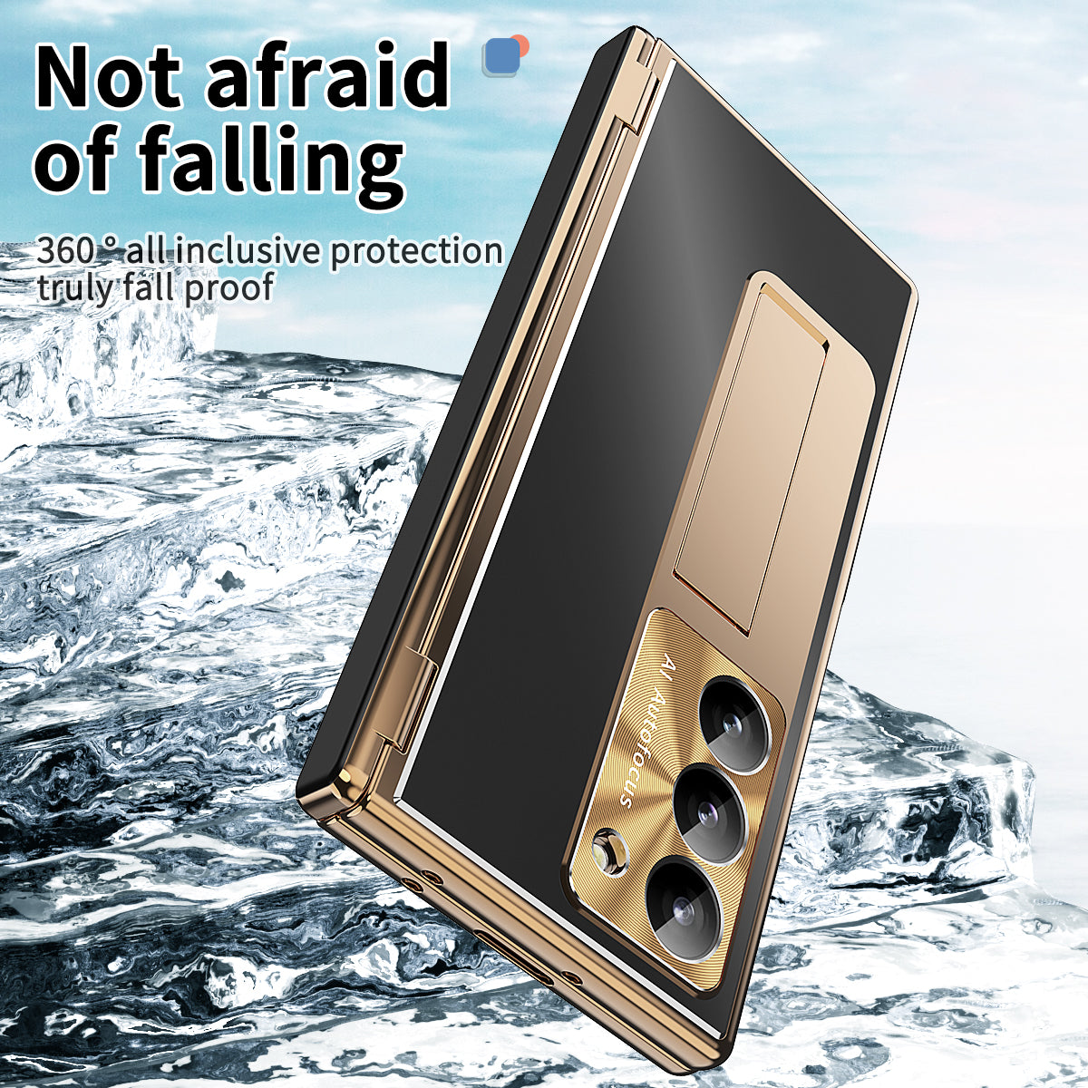 For Samsung Galaxy Z Fold6 5G Case Aluminum Alloy Phone Cover with Tempered Glass Film and Stylus - Gold+Black